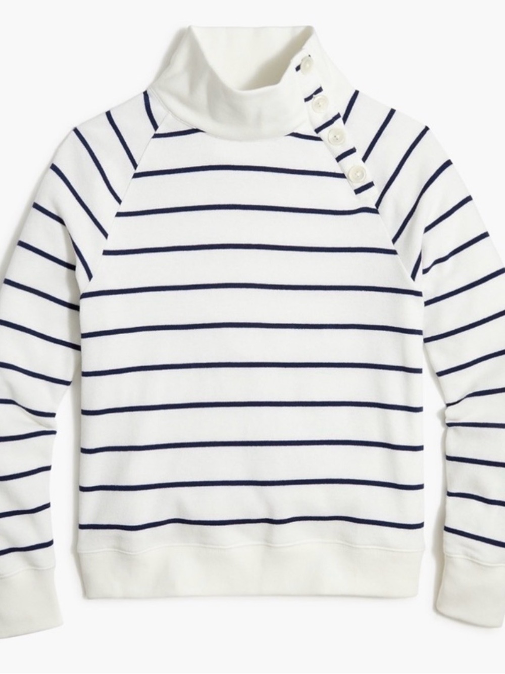 J Crew White & Navy Stripe Button-Neck Sweatshirt